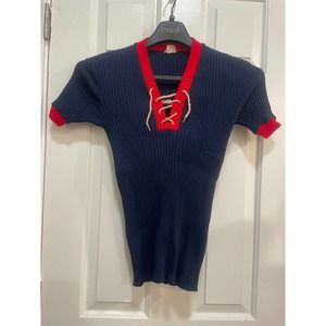 1970s StReTcH 100% Nylon Navy Ribbed Shirt